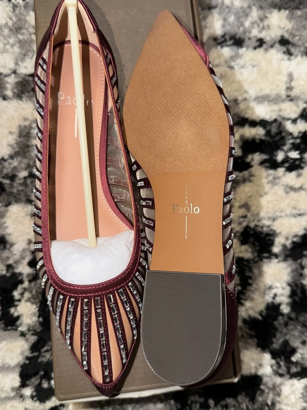 Paolo Burgundy Pointed Toe Embellished Flats